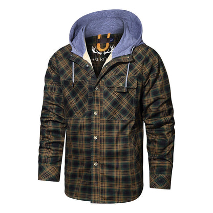 Men’s Hooded Plaid Fleece Lined Shacket