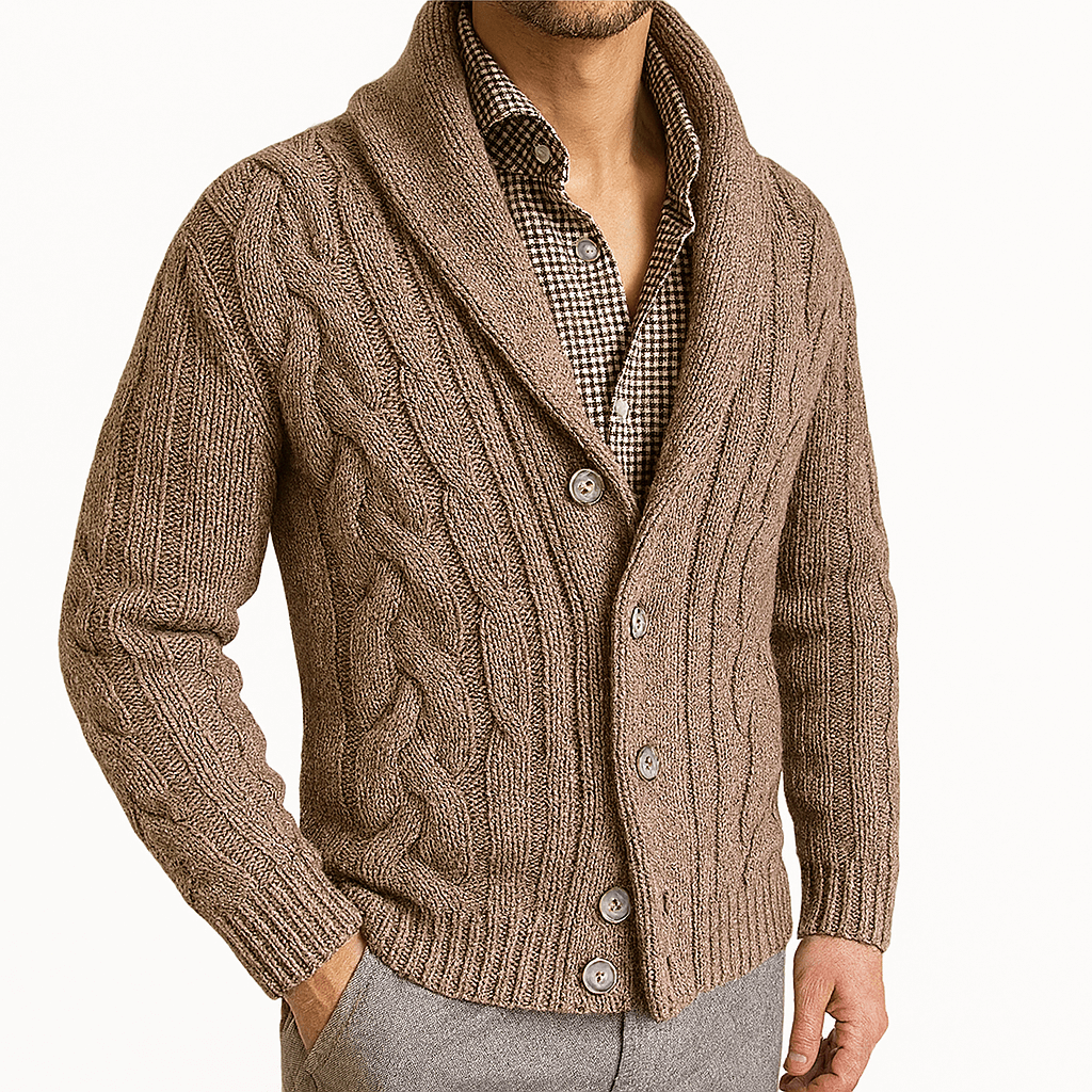 Cable Knit Shawl Cardigan Sweater
