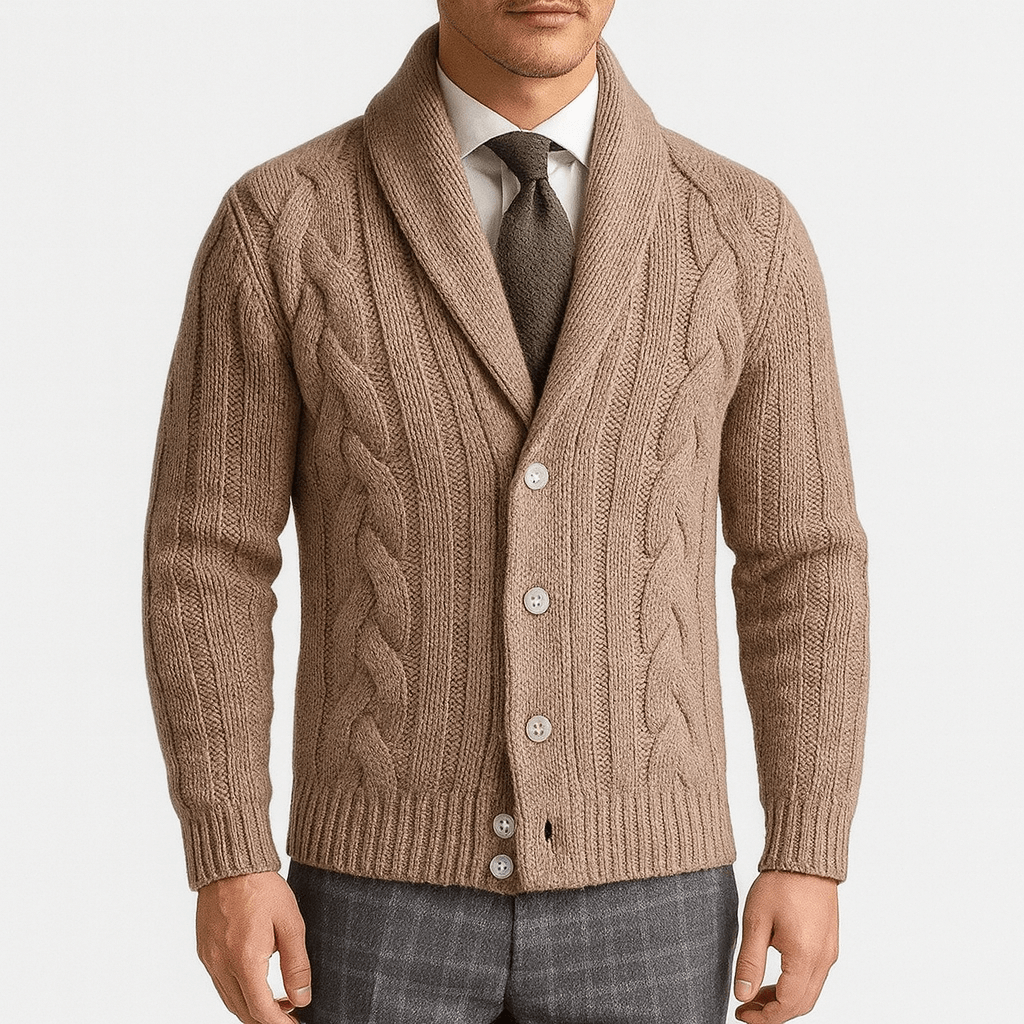 Cable-Knit Shawl Collar Cardigan