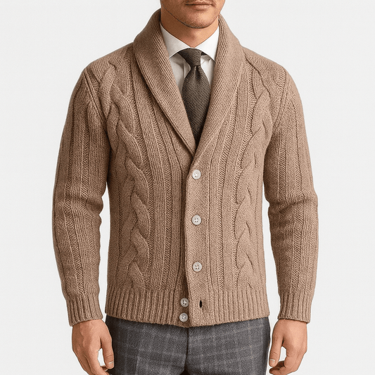 Cable-Knit Shawl Collar Cardigan