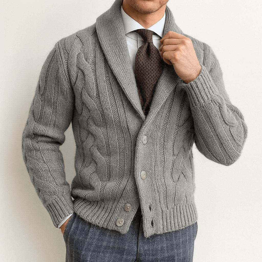 Cable-Knit Shawl Collar Cardigan