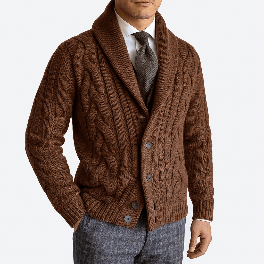 Cable-Knit Shawl Collar Cardigan