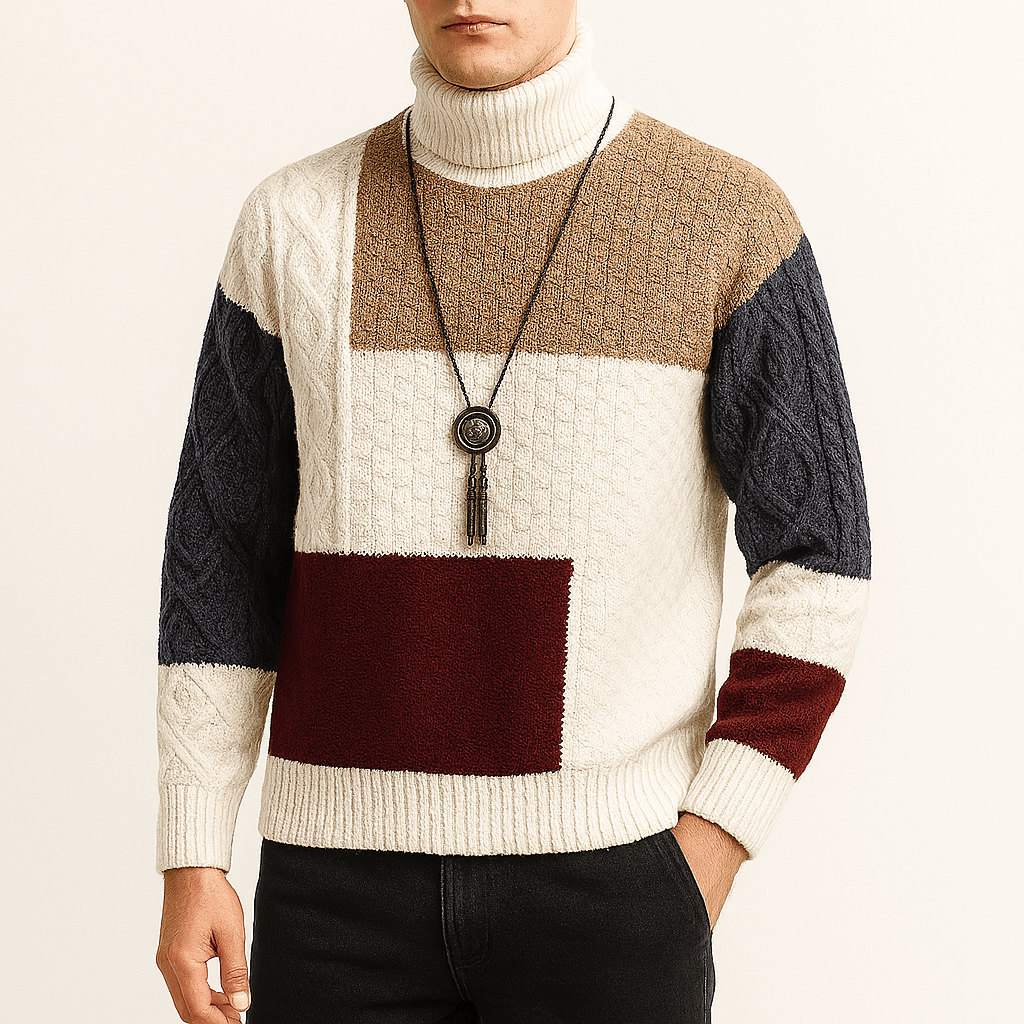 Color-Block Turtleneck Sweater