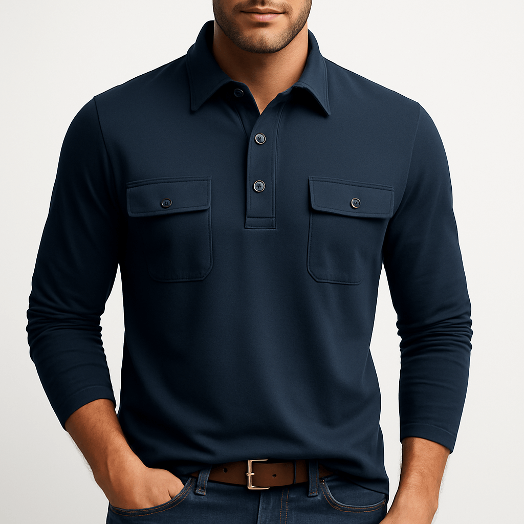 Cotton Blend Long Sleeve Polo Shirt