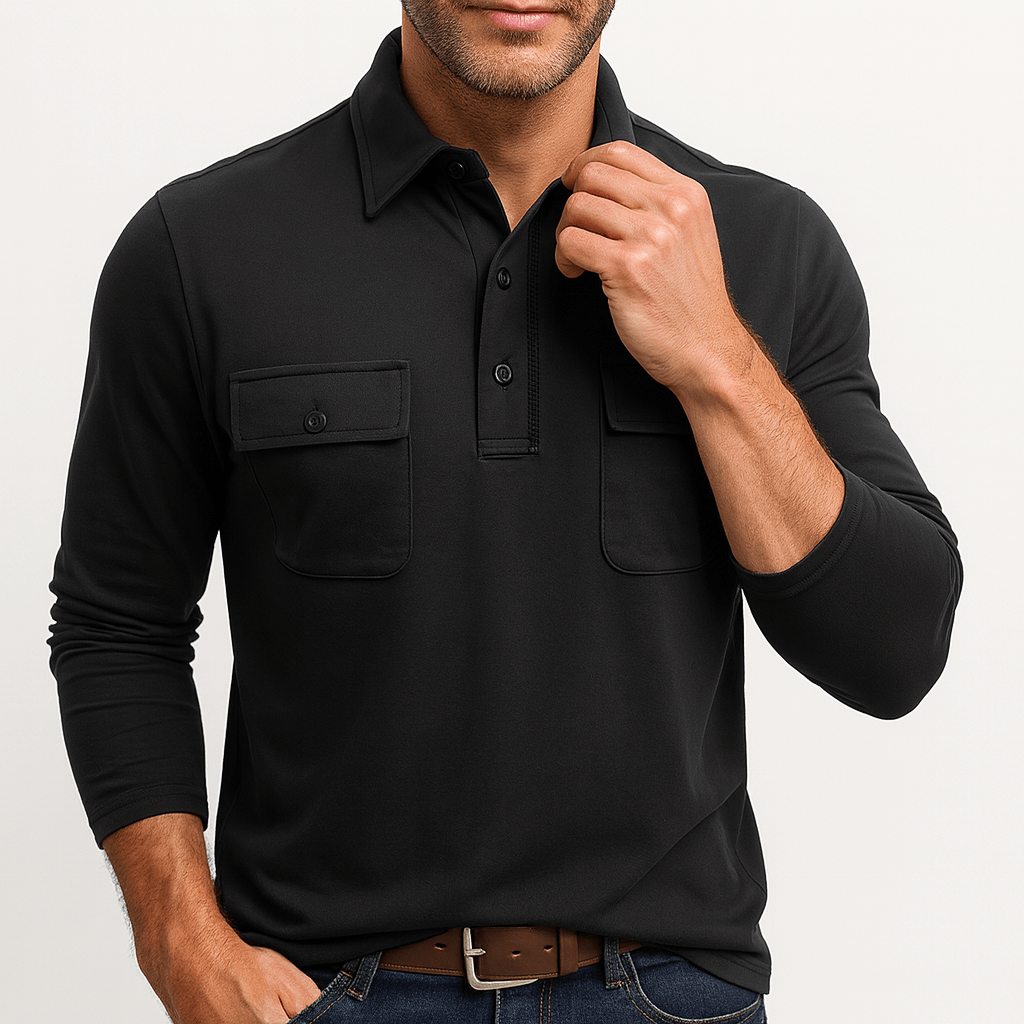 Cotton Blend Long Sleeve Polo Shirt