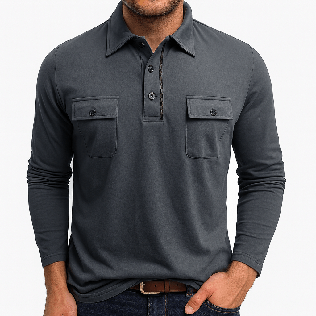 Cotton Blend Long Sleeve Polo Shirt
