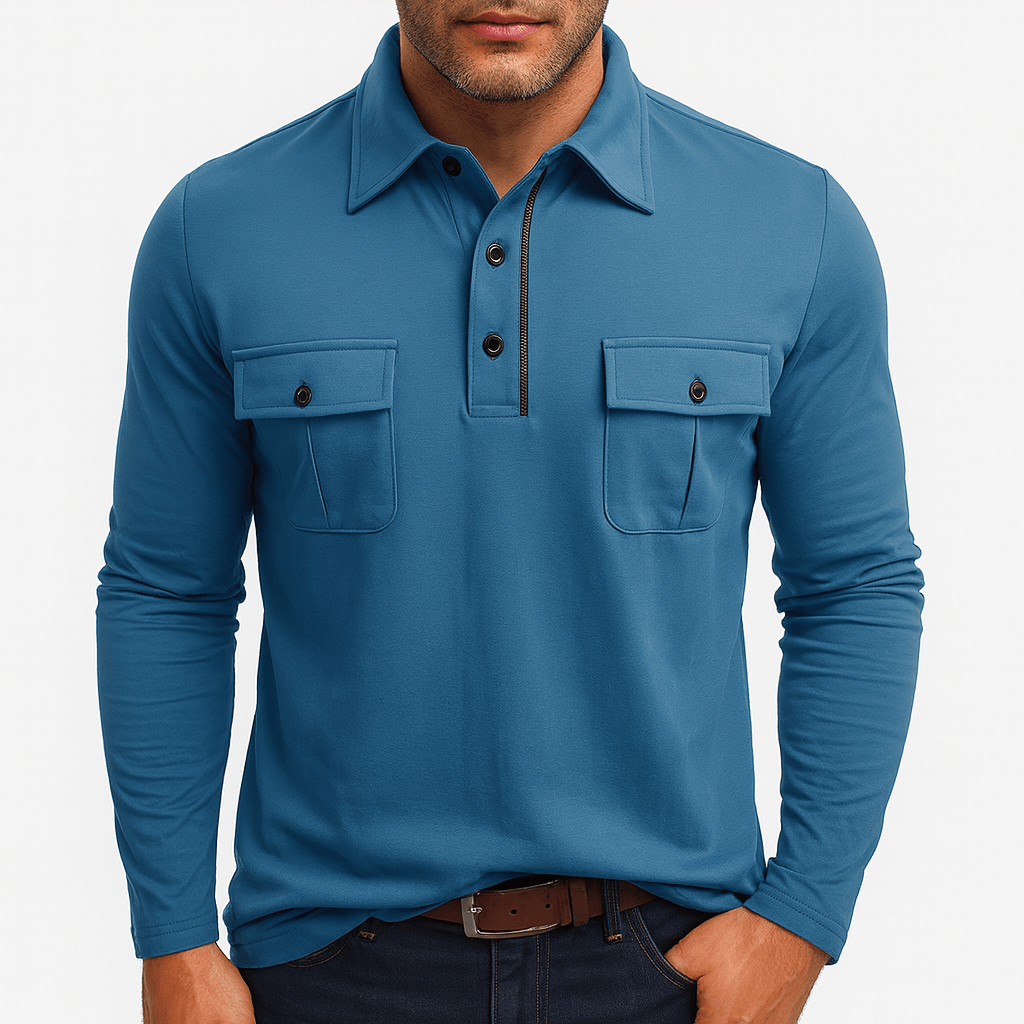 Cotton Blend Long Sleeve Polo Shirt