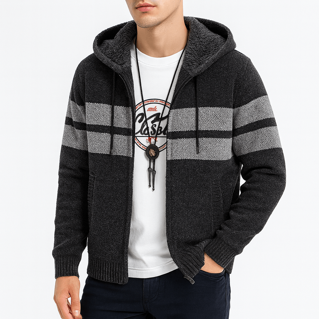 Fleece-Lined Striped Zip Hoodie