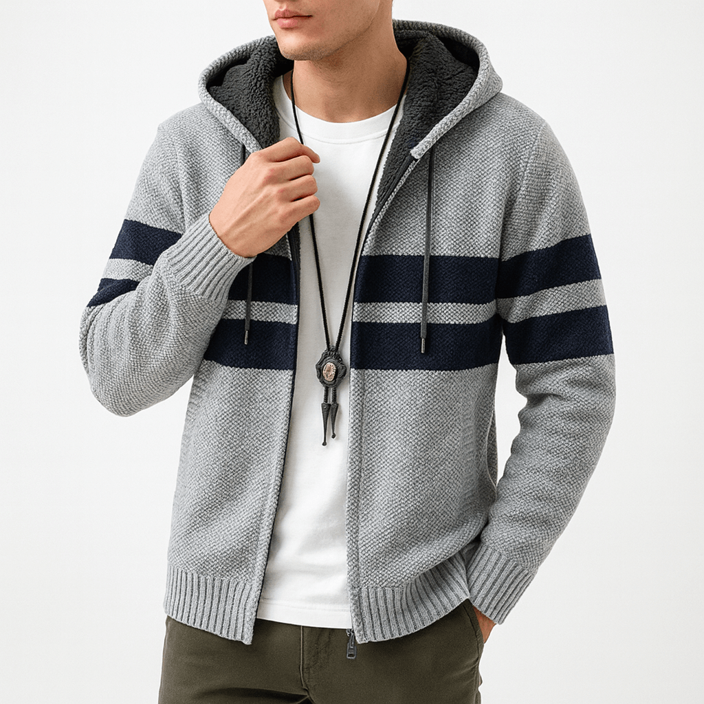 Fleece-Lined Striped Zip Hoodie