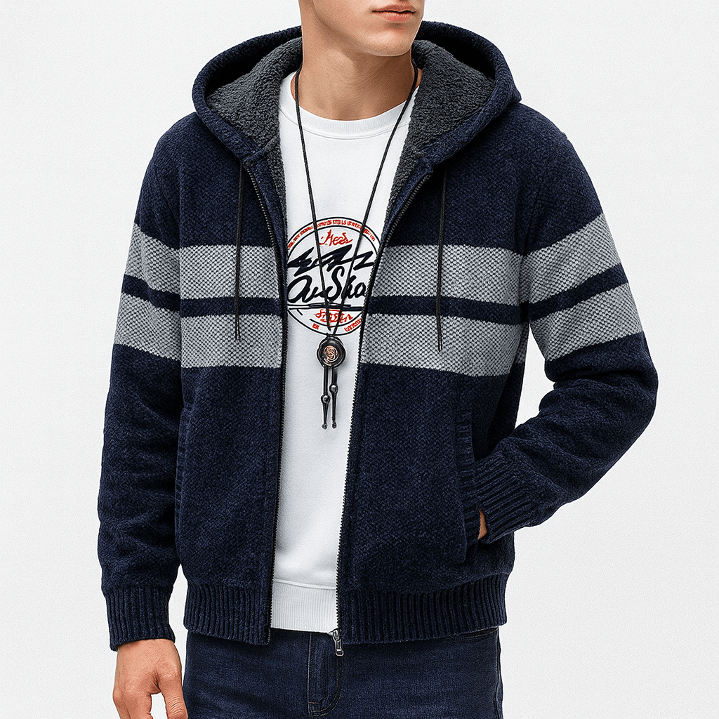 Fleece-Lined Striped Zip Hoodie