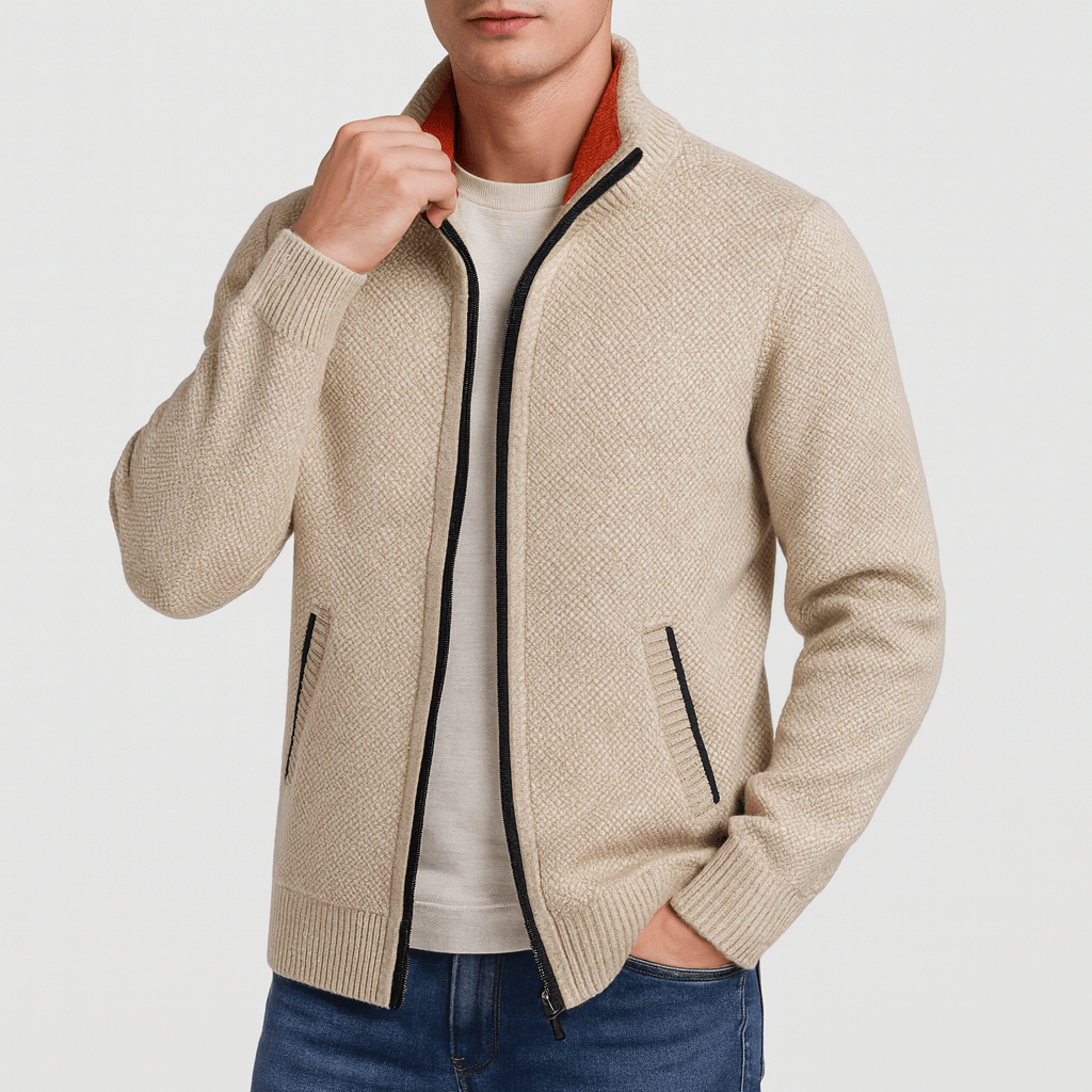 Knitted Zip-Collar Cardigan