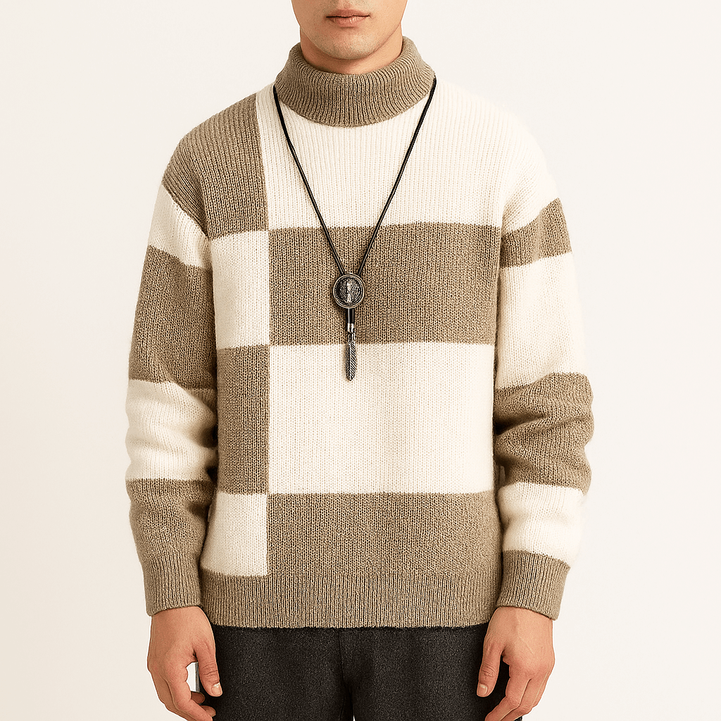 Modern Color Block Turtleneck Sweater