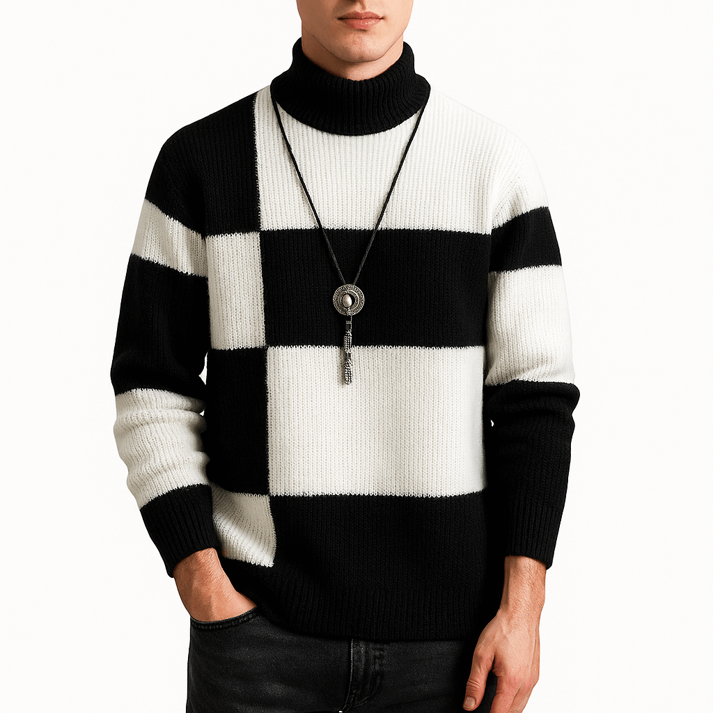 Modern Color Block Turtleneck Sweater