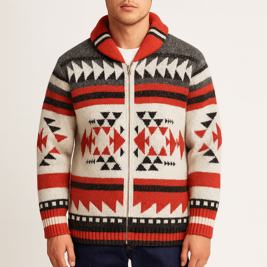 Red Modern Zip-Collar Cardigan