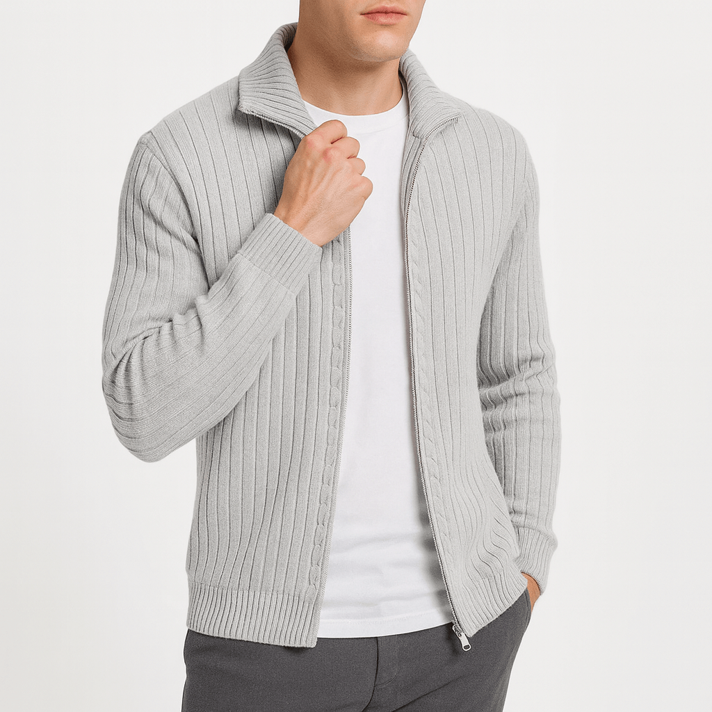 Ribbed Knit Cardigan with Open Front