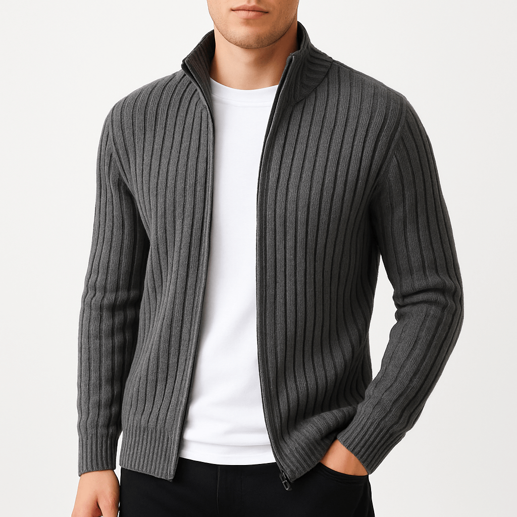 Ribbed Knit Cardigan with Open Front