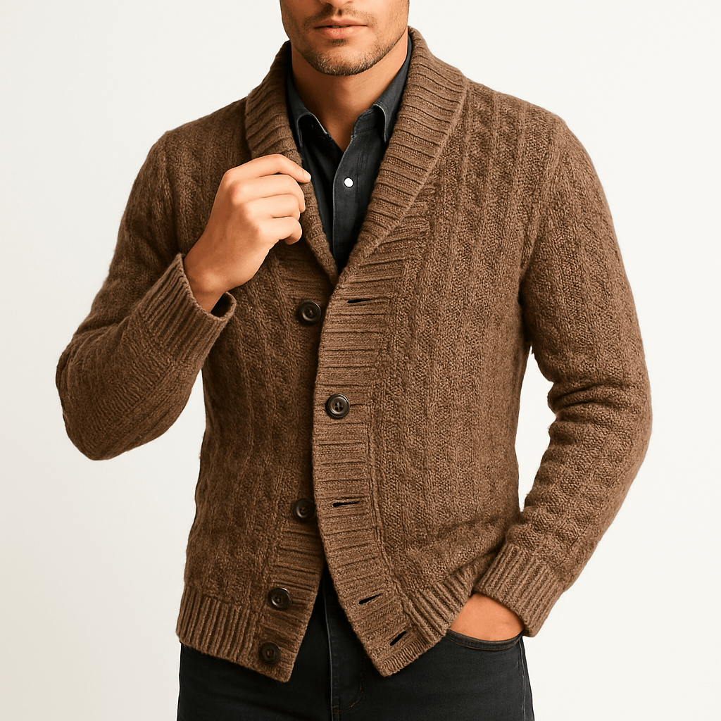 Shawl Collar Cable Knit Cardigan