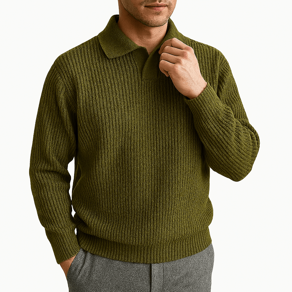 Waffle Knit Polo Sweater