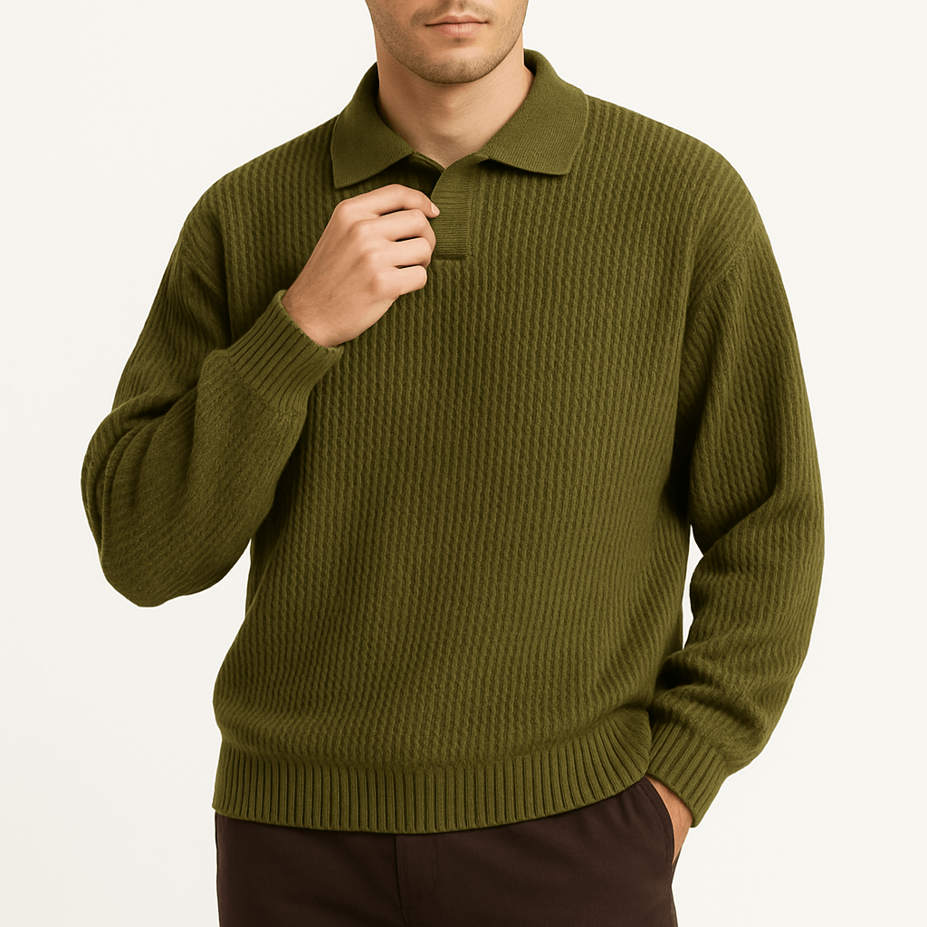 Waffle Knit Polo Sweater