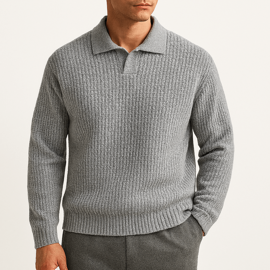 Waffle Knit Polo Sweater