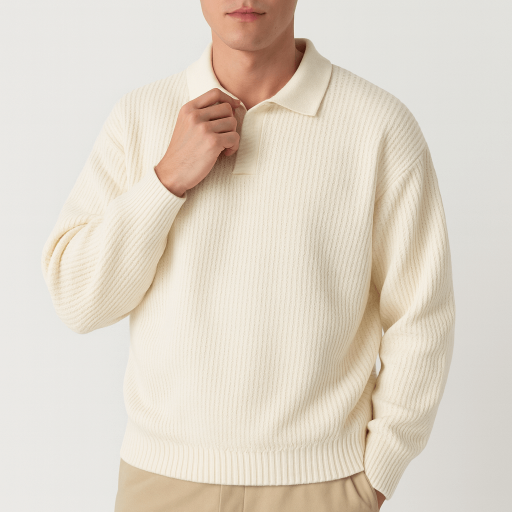 Waffle Knit Polo Sweater