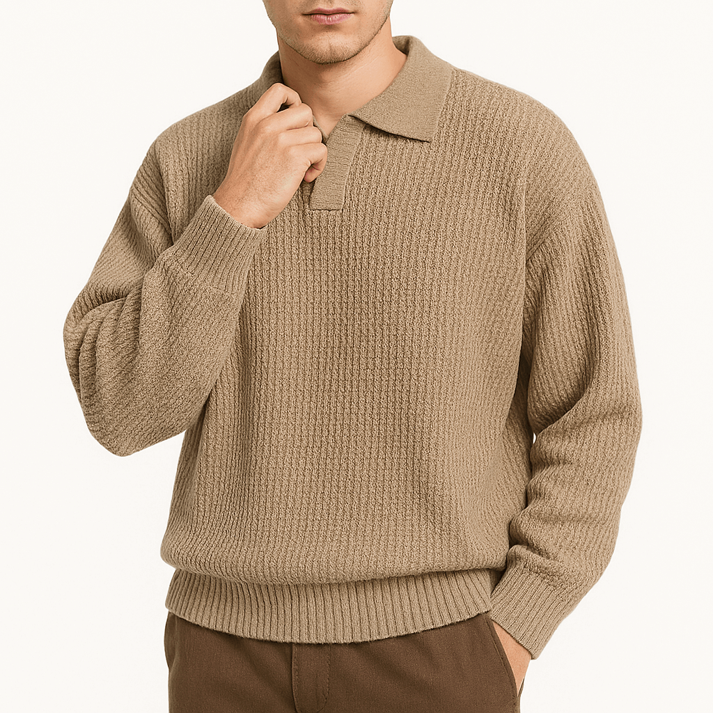 Waffle Knit Polo Sweater