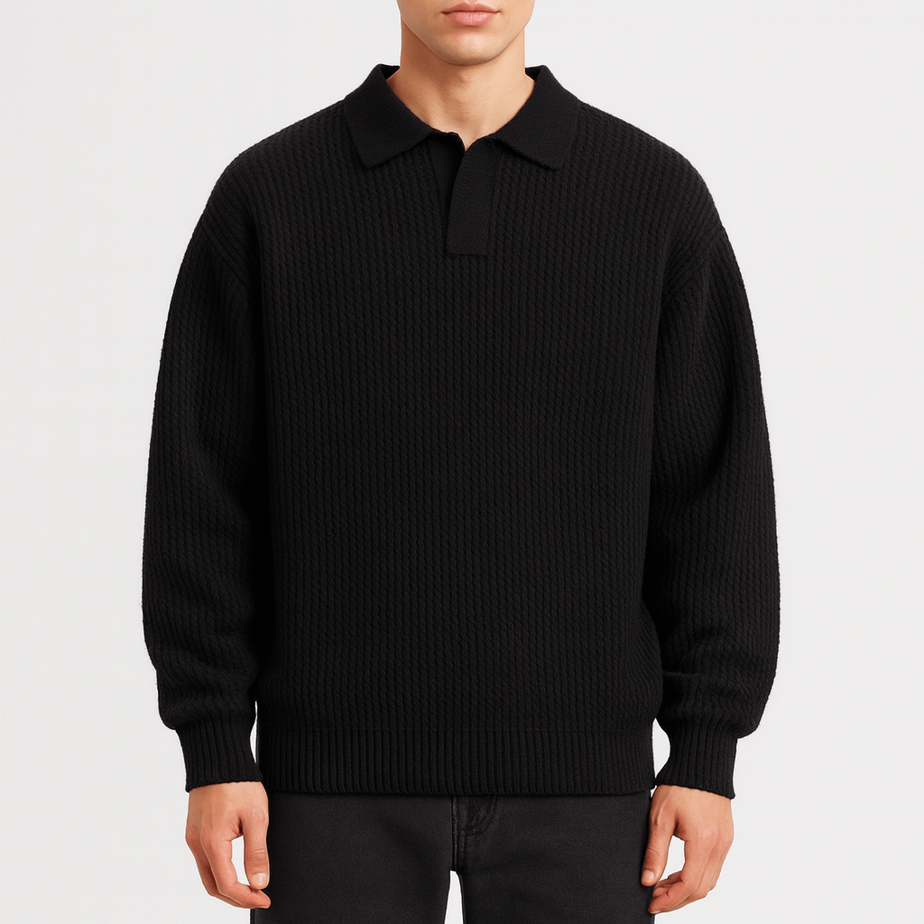 Waffle Knit Polo Sweater