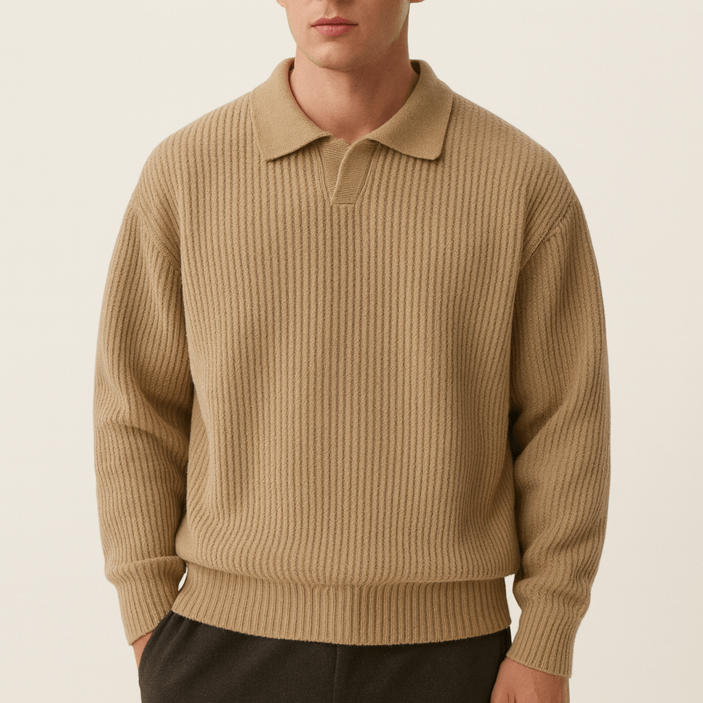 Waffle Knit Polo Sweater