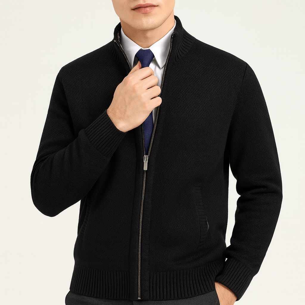 Zip-Up Cardigan with Stand Collar