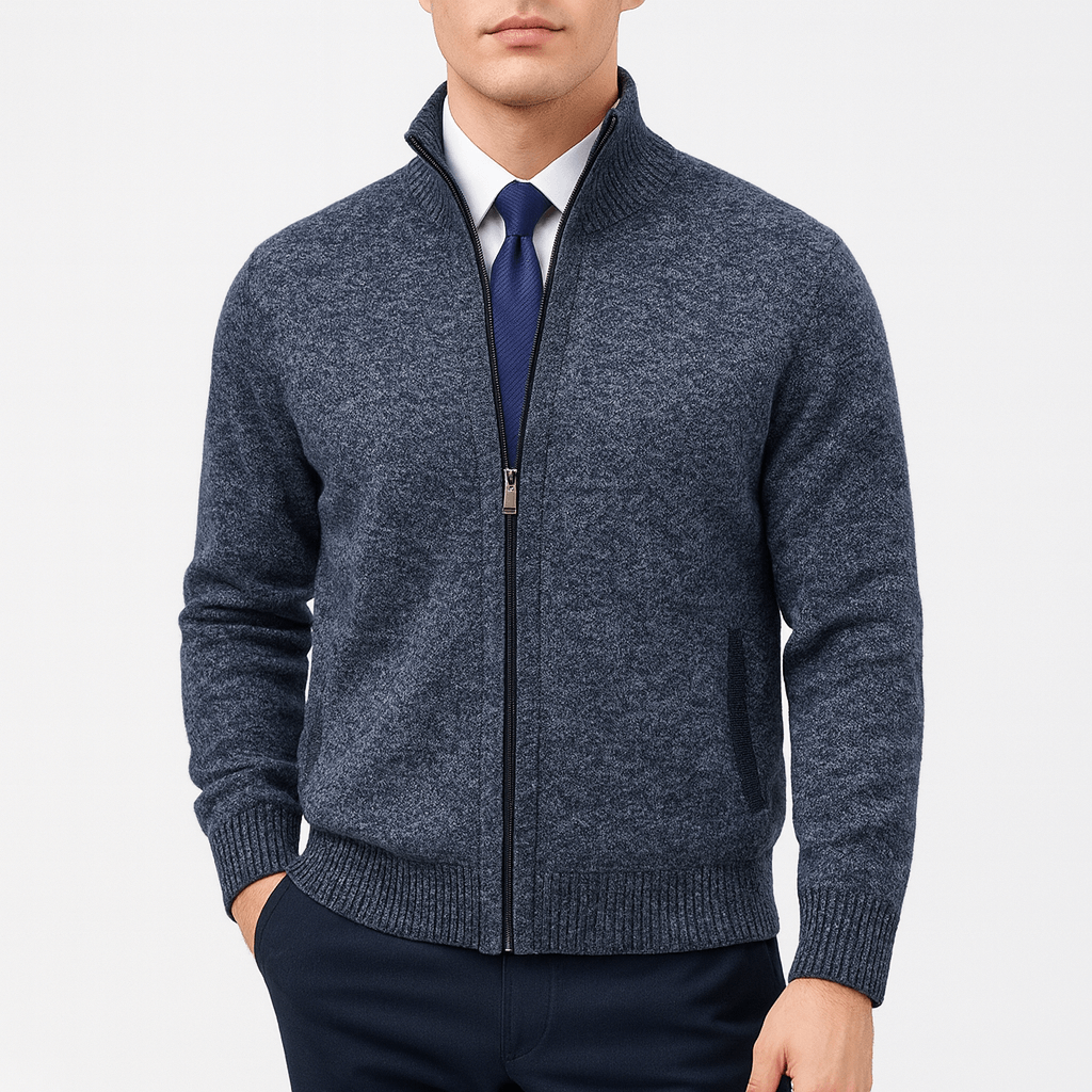 Zip-Up Cardigan with Stand Collar