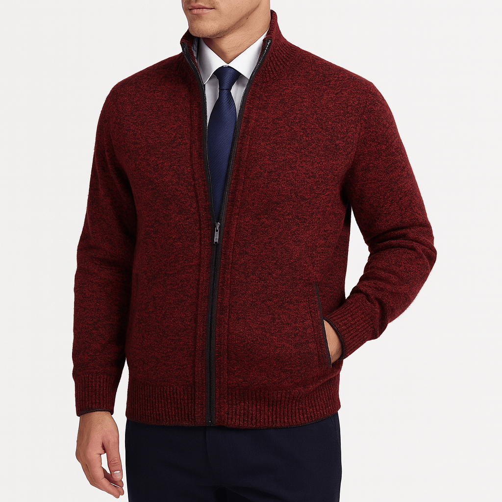 Zip-Up Cardigan with Stand Collar