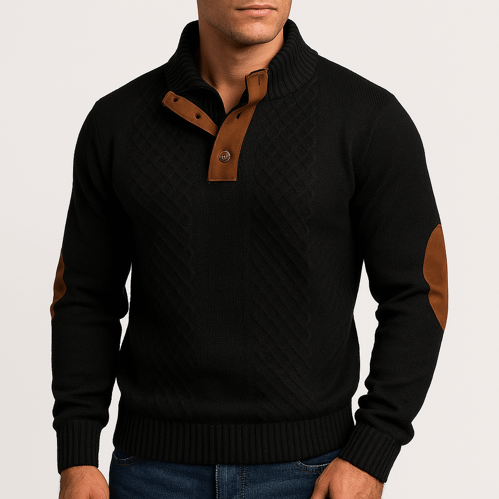 Zip-Up Sweater with Leather Patches