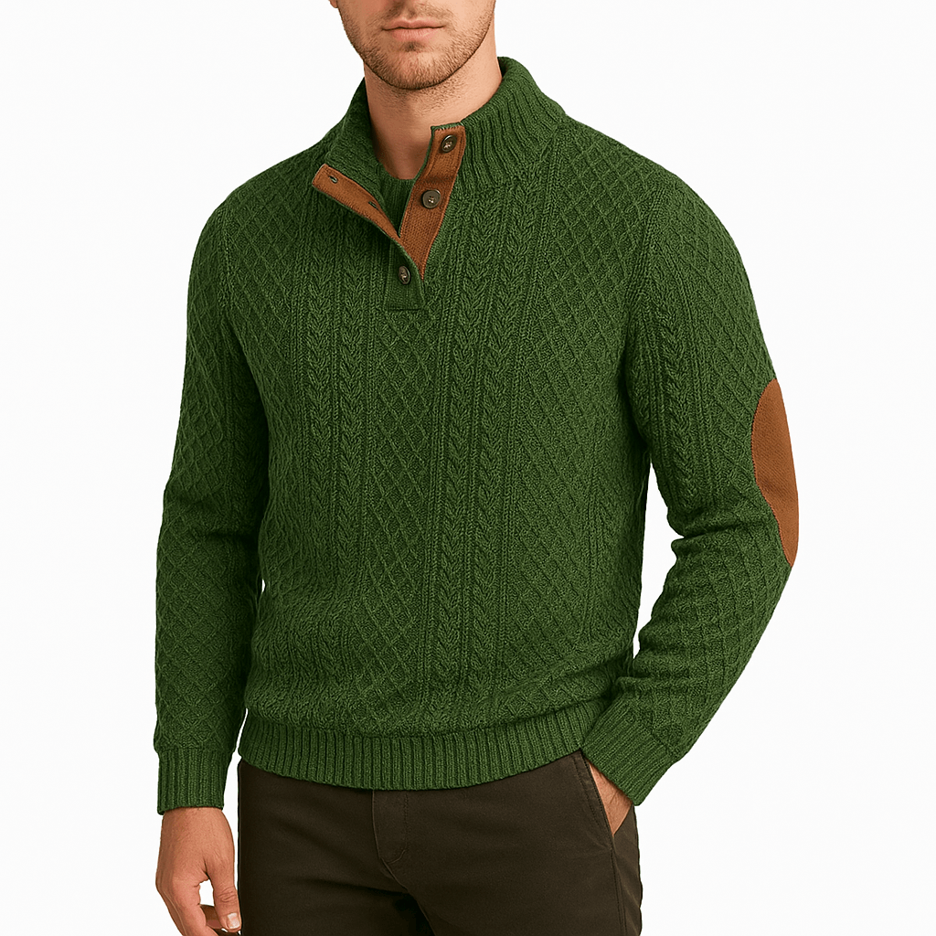 Zip-Up Sweater with Leather Patches