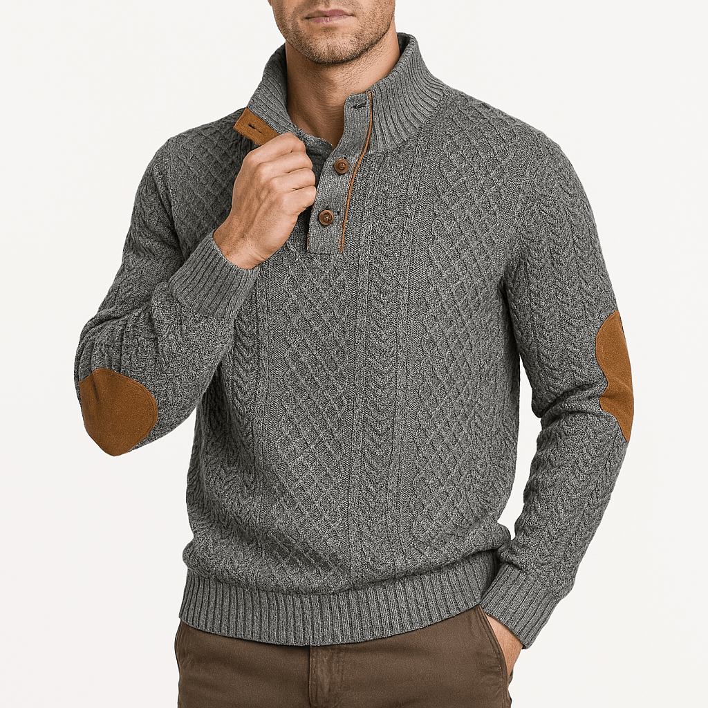 Zip-Up Sweater with Leather Patches