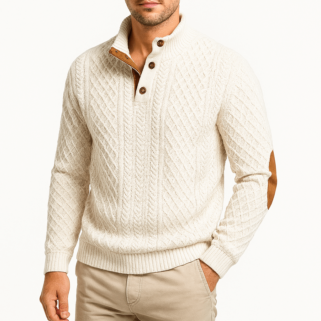 Zip-Up Sweater with Leather Patches