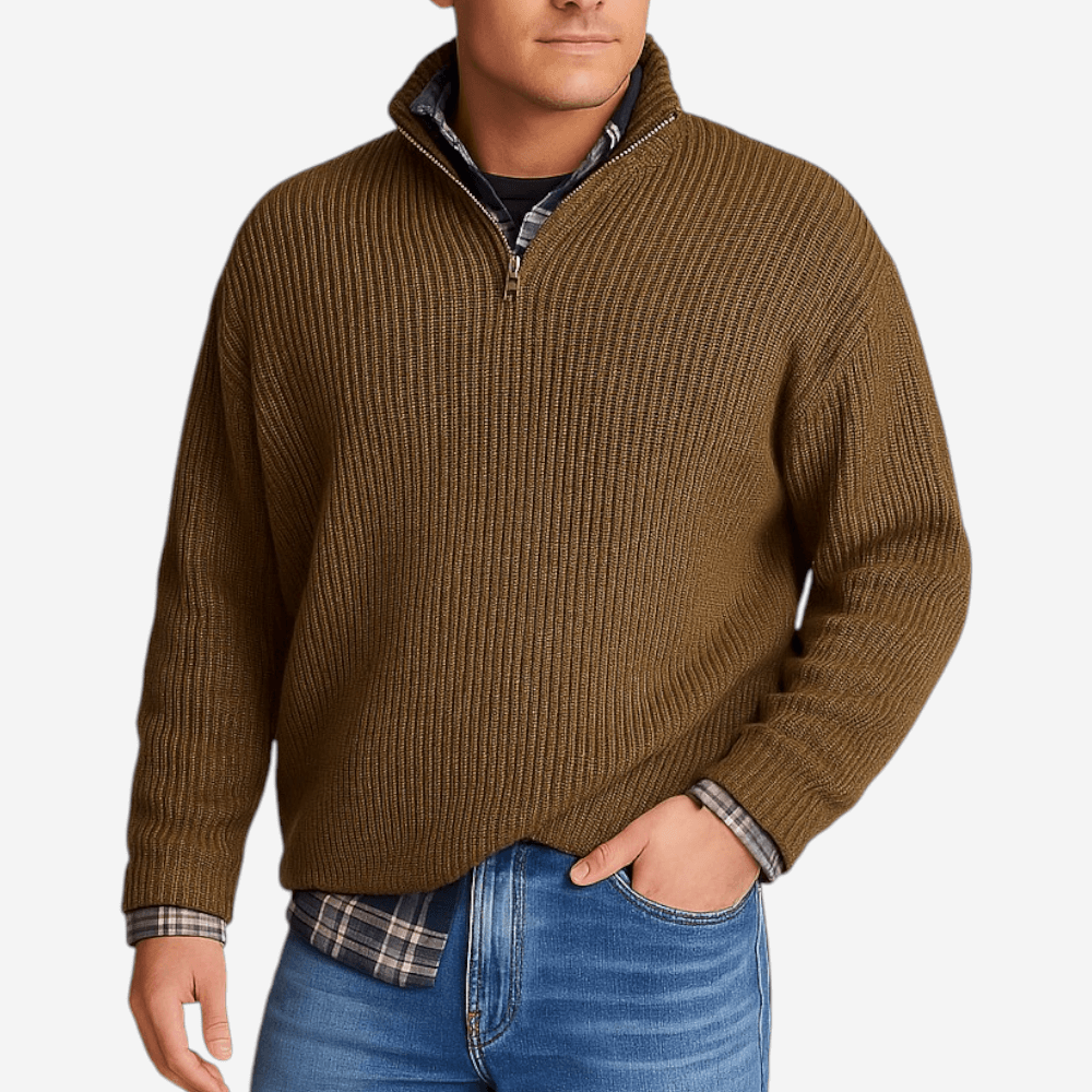 Men’s Knit Polo Zipper Long Sleeve