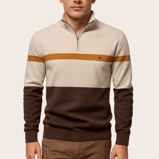 Men’s Striped Zipper Polo Sweater