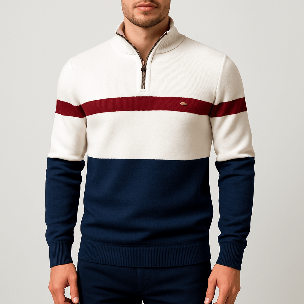 Men’s Striped Zipper Polo Sweater