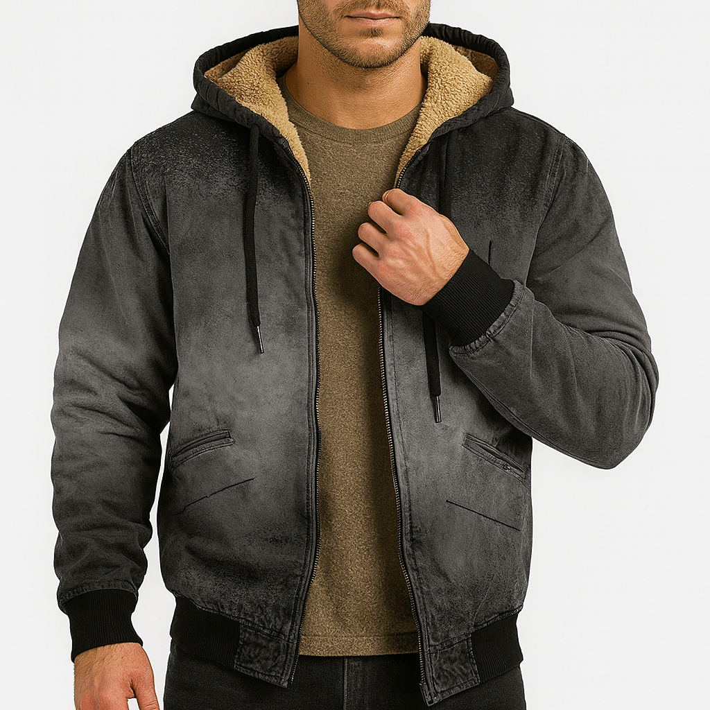 Men’s Zipper Print Hooded Sweatshirt