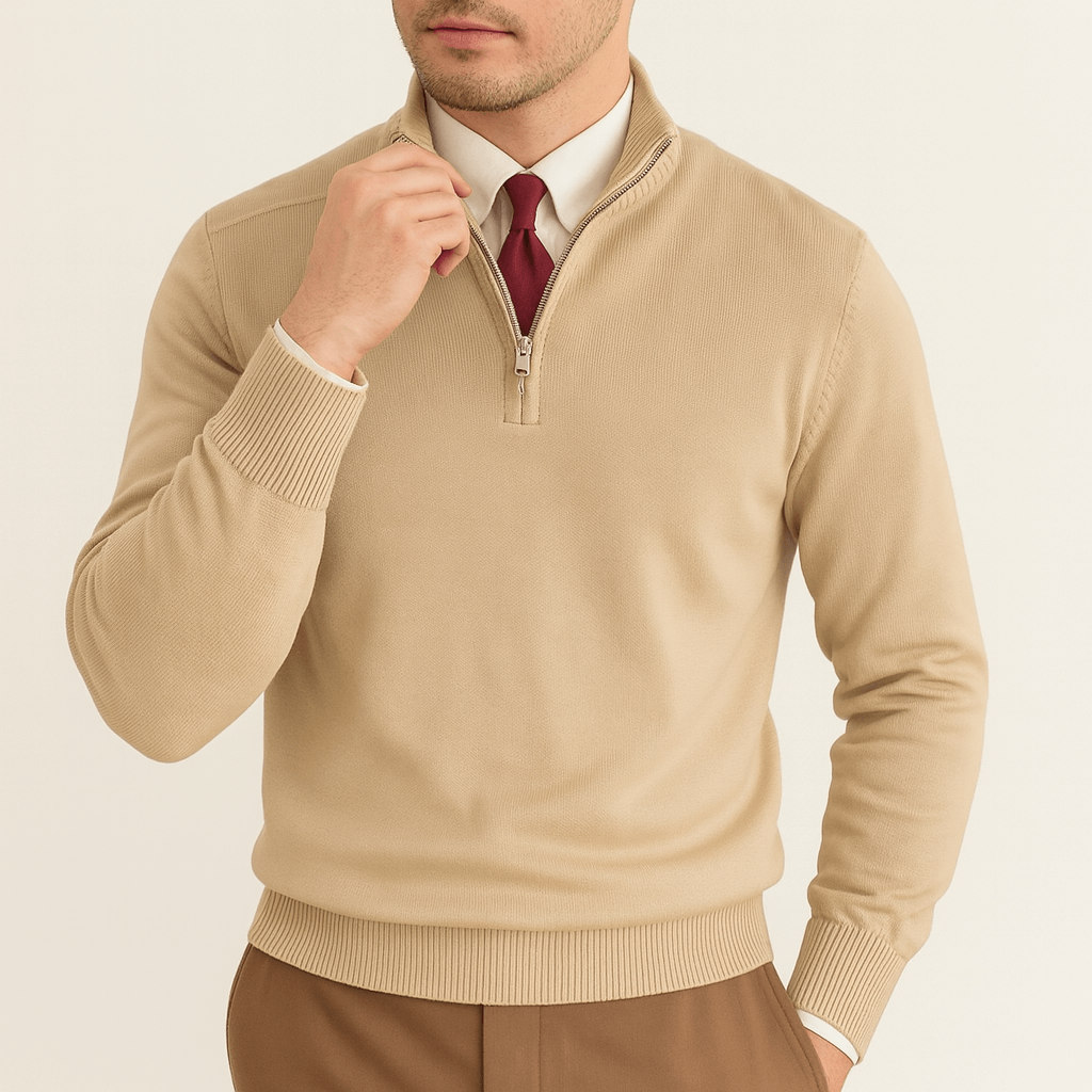 Men’s Quarter Zip Knit Polo Sweater
