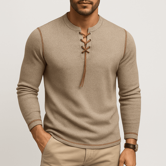 Men’s Top Buttons Lace Long Sleeve