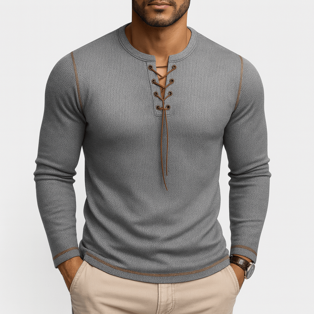 Men’s Top Buttons Lace Long Sleeve