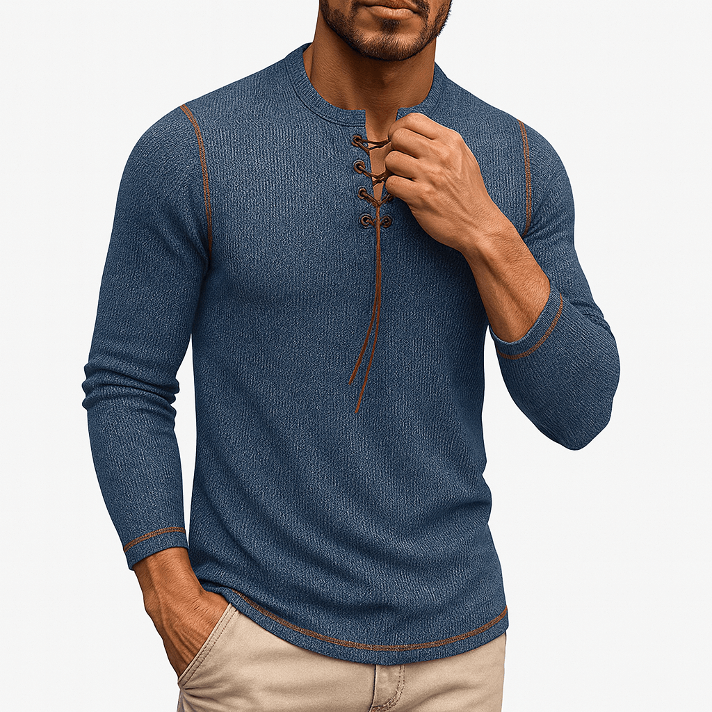 Men’s Top Buttons Lace Long Sleeve