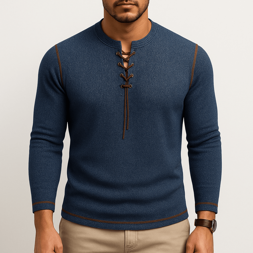 Men’s Top Buttons Lace Long Sleeve