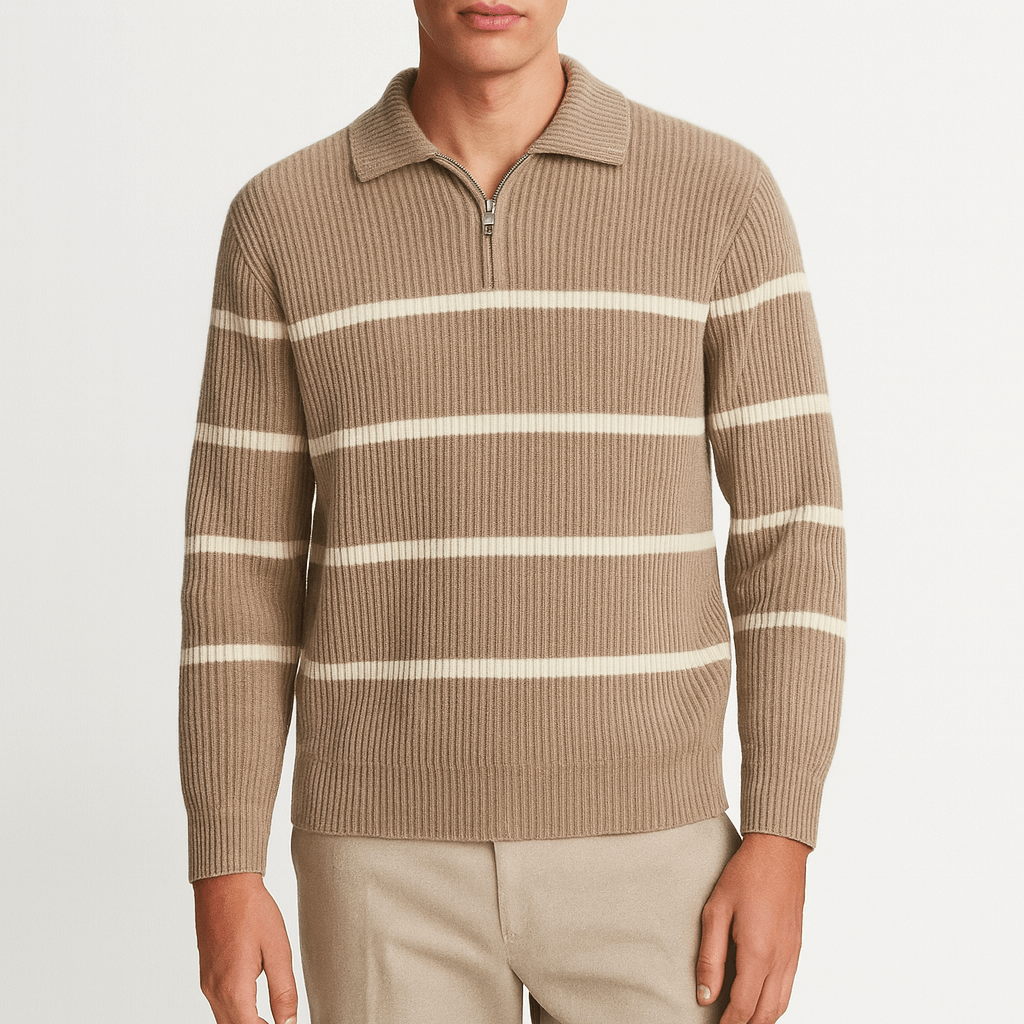 Men’s Striped Half-Zip Knit Sweater