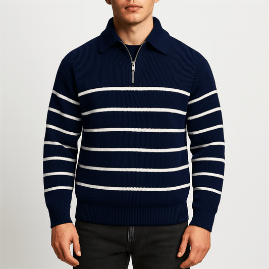 Men’s Retro Striped Half Zip Sweater