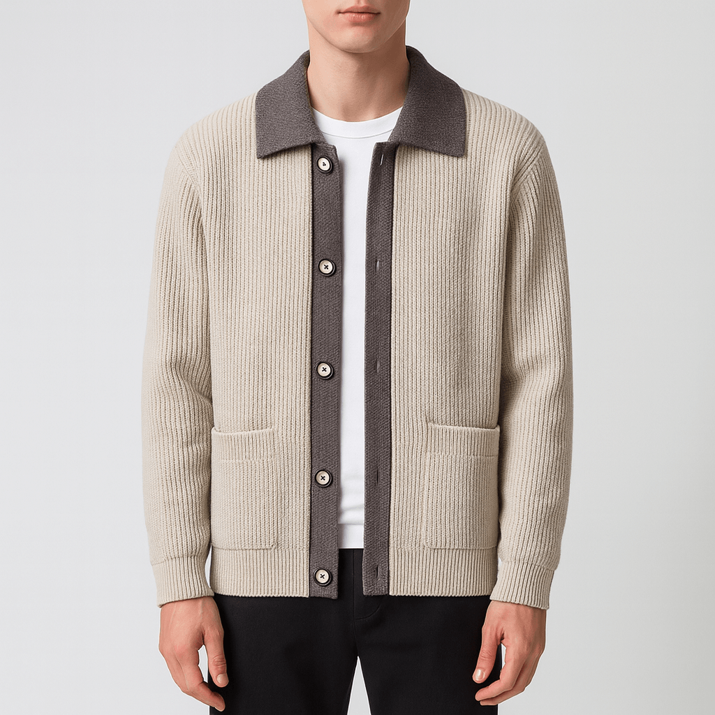 Men’s Contrast Collar Knit Cardigan