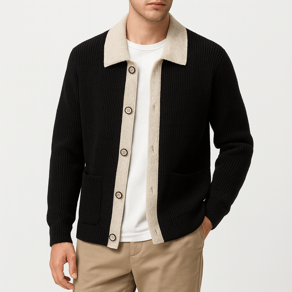 Men’s Contrast Collar Knit Cardigan
