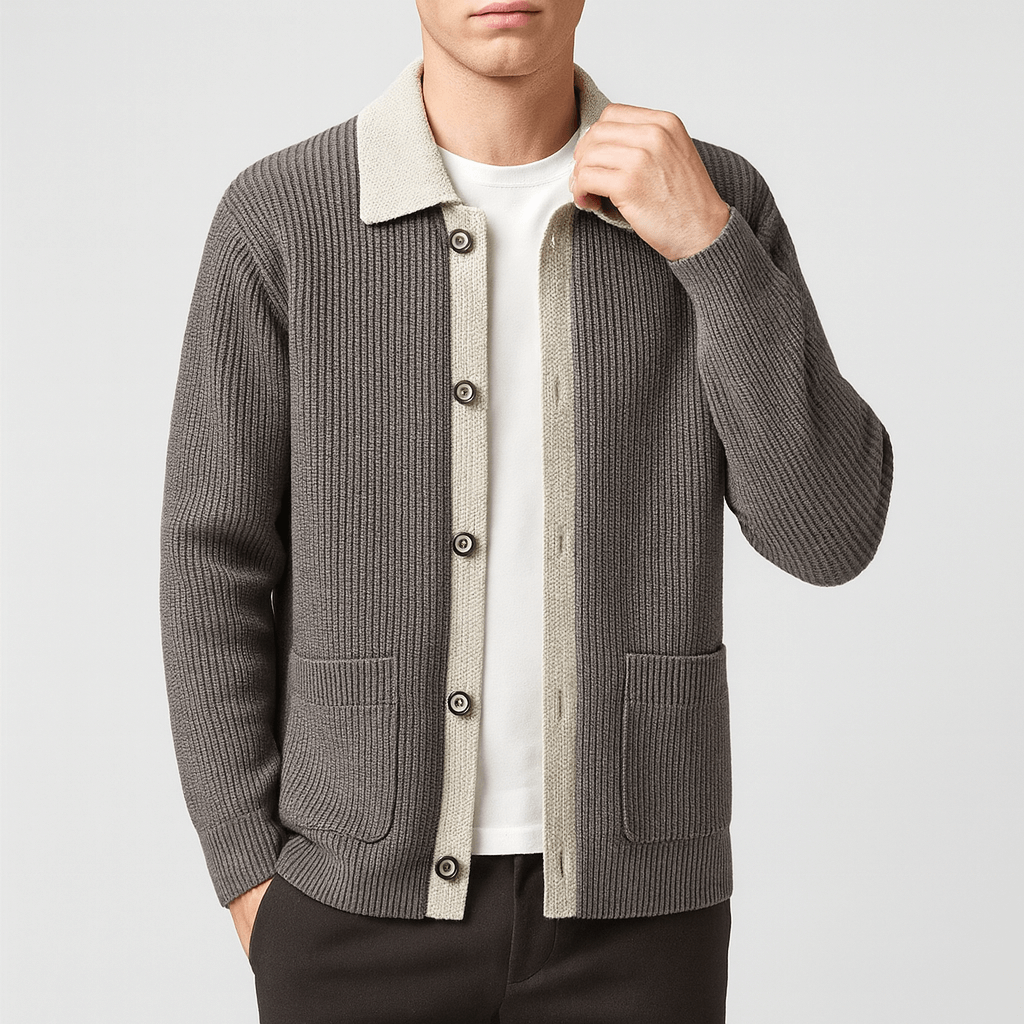 Men’s Contrast Collar Knit Cardigan