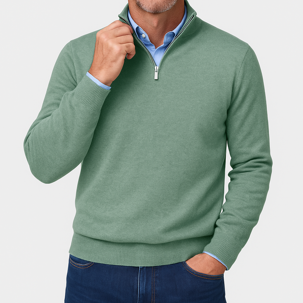 Men’s Solid Wool Zip-Up Polo Shirt